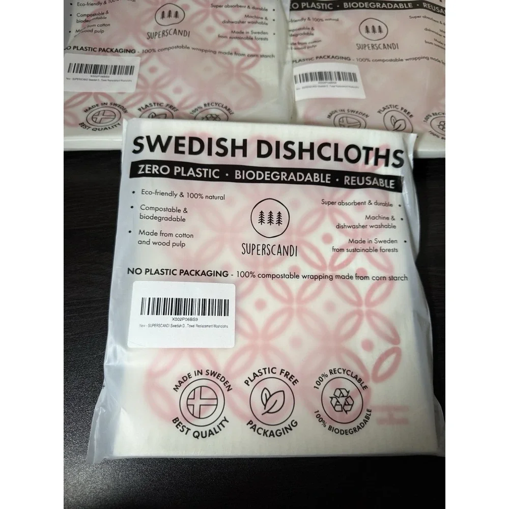 SUPERSCANDI Swedish Dishcloths 5-Pack Art Deco pink , Reusable Compostable